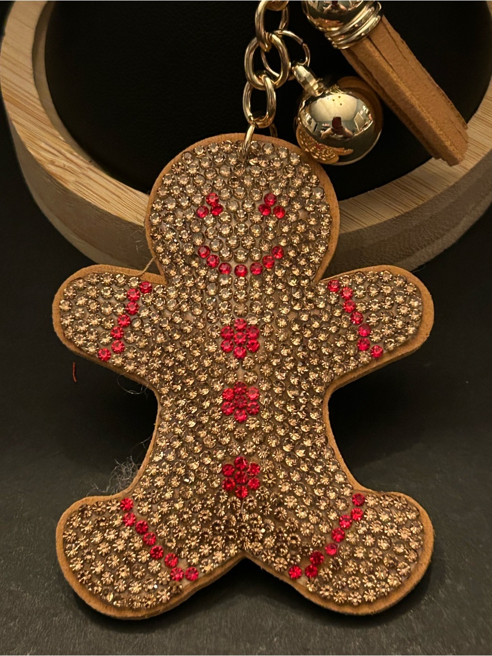 PREMIUM Puffy Copper Gold and Red Crystal Gingerbread Bag Charm Keychain